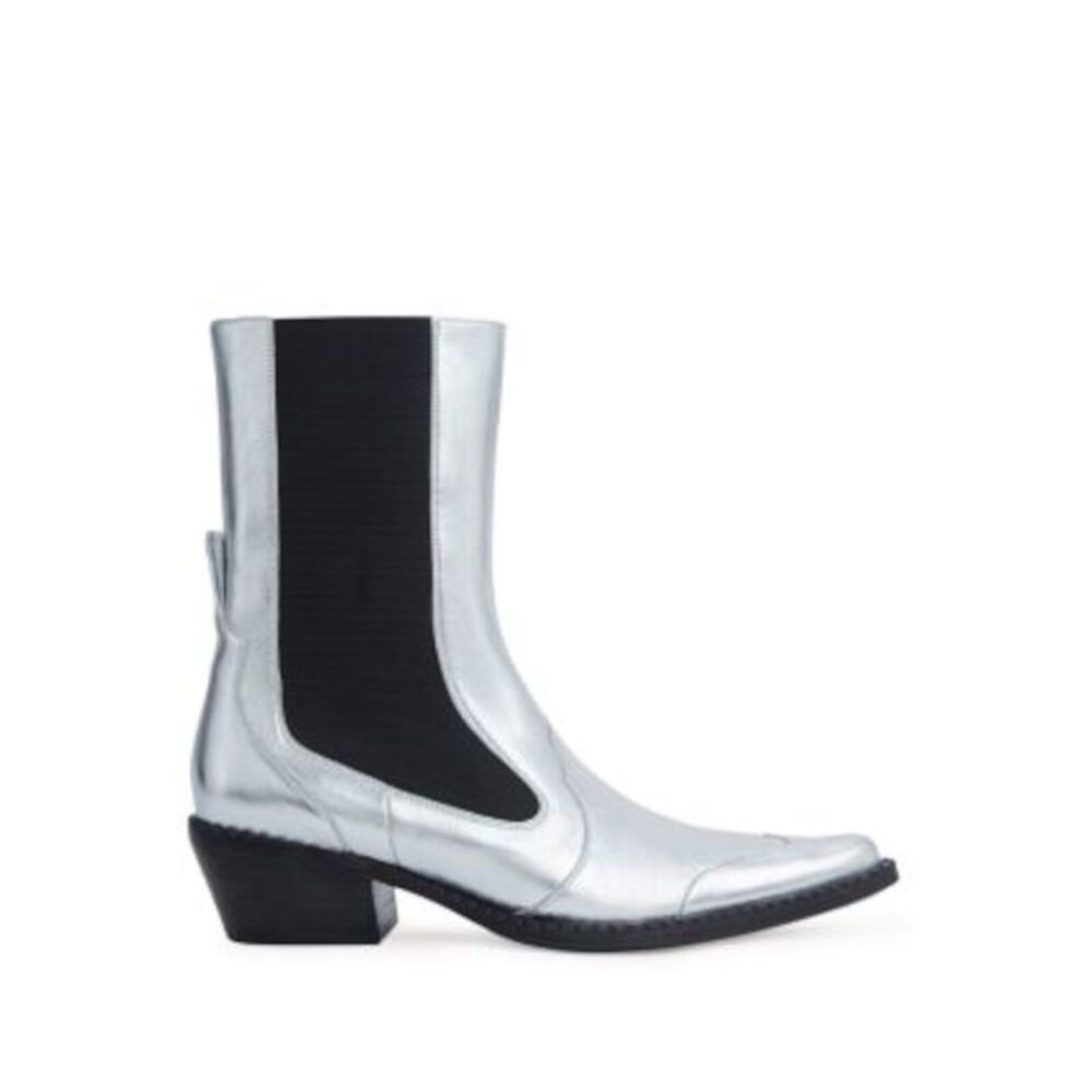 BY FAR Womens Silver Heel Pull-Tab Otis Toe Block Heel Leather Chelsea 37